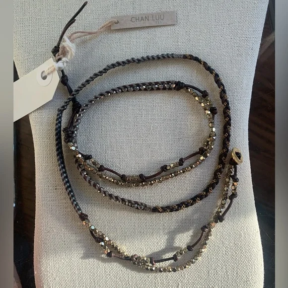 CHAN LUU beaded wrap bracelet leather with gold/silver tone nuggets NEW RARE - Picture 12 of 15